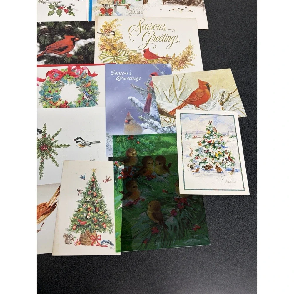 Vintage Christmas Cards Fronts ONLY Birds Scrapbooking Decoupage Lot of 45+